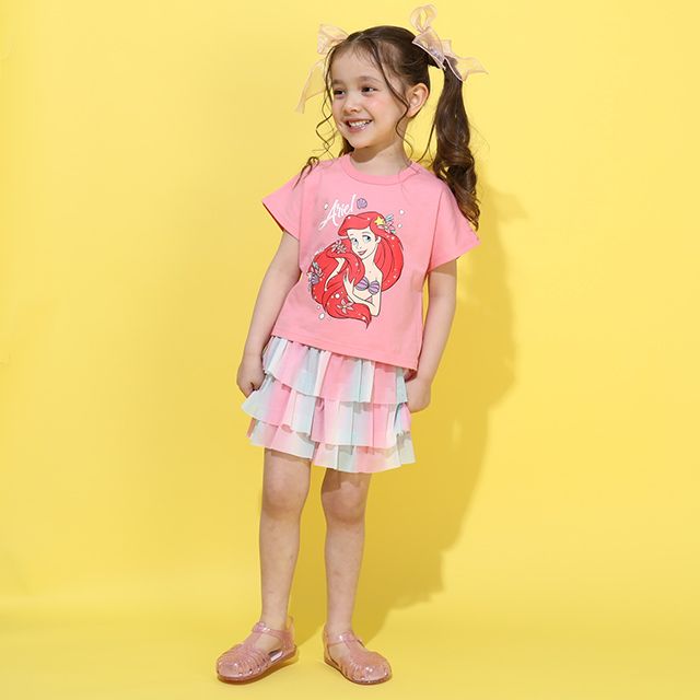 【ベビードール】アリエル プリンセス / Tシャツ&フリルショートパンツ 2点セット 0474K / キッズ トップス ボトムス 半袖 短パン ショートパンツ 半ズボン ウエスト総ゴム ゴム穴付 上下セットアップ コーデセット