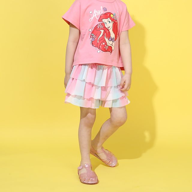 【ベビードール】アリエル プリンセス / Tシャツ&フリルショートパンツ 2点セット 0474K / キッズ トップス ボトムス 半袖 短パン ショートパンツ 半ズボン ウエスト総ゴム ゴム穴付 上下セットアップ コーデセット