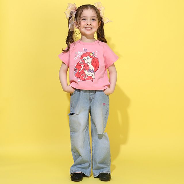 【ベビードール】アリエル プリンセス / Tシャツ&フリルショートパンツ 2点セット 0474K / キッズ トップス ボトムス 半袖 短パン ショートパンツ 半ズボン ウエスト総ゴム ゴム穴付 上下セットアップ コーデセット