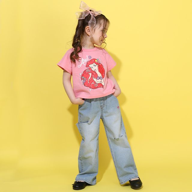 【ベビードール】アリエル プリンセス / Tシャツ&フリルショートパンツ 2点セット 0474K / キッズ トップス ボトムス 半袖 短パン ショートパンツ 半ズボン ウエスト総ゴム ゴム穴付 上下セットアップ コーデセット