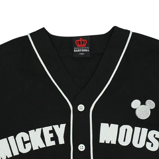 【ベビードール】ミッキー ベースボール半袖シャツ 0475K / ベビーサイズ キッズ トップス 半袖 羽織 ユニフォーム風 スポーティ