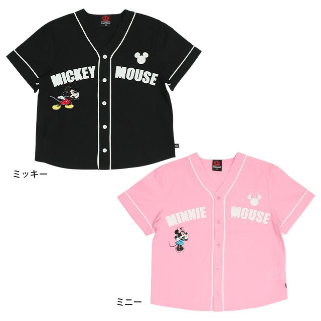 【ベビードール】ミッキー ベースボール半袖シャツ 0475K / ベビーサイズ キッズ トップス 半袖 羽織 ユニフォーム風 スポーティ