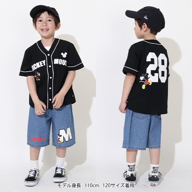 【ベビードール】ミッキー ベースボール半袖シャツ 0475K / ベビーサイズ キッズ トップス 半袖 羽織 ユニフォーム風 スポーティ