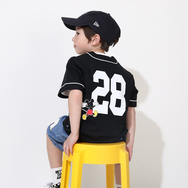 【ベビードール】ミッキー ベースボール半袖シャツ 0475K / ベビーサイズ キッズ トップス 半袖 羽織 ユニフォーム風 スポーティ