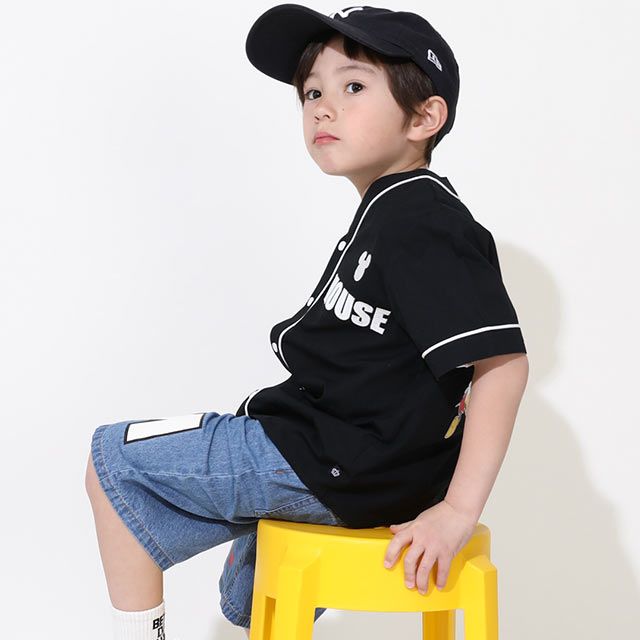 【ベビードール】ミッキー ベースボール半袖シャツ 0475K / ベビーサイズ キッズ トップス 半袖 羽織 ユニフォーム風 スポーティ