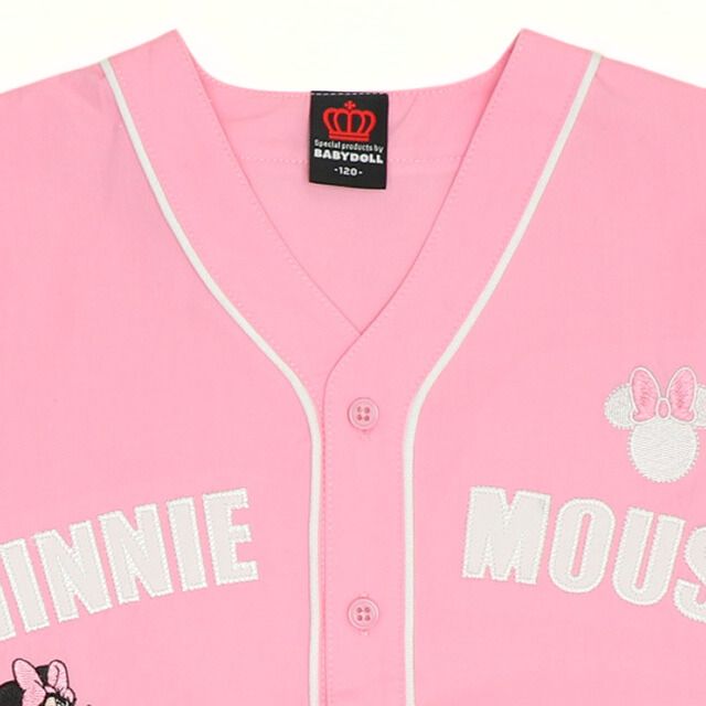 【ベビードール】ミニー ベースボール半袖シャツ 0475K / ベビーサイズ キッズ トップス 半袖 羽織 ユニフォーム風 スポーティ