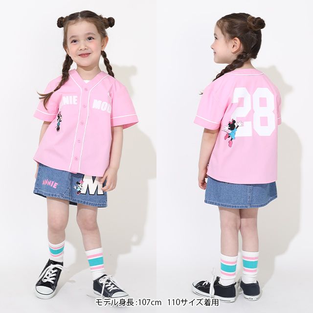 【ベビードール】ミニー ベースボール半袖シャツ 0475K / ベビーサイズ キッズ トップス 半袖 羽織 ユニフォーム風 スポーティ