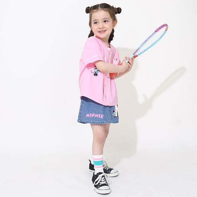 【ベビードール】ミニー ベースボール半袖シャツ 0475K / ベビーサイズ キッズ トップス 半袖 羽織 ユニフォーム風 スポーティ