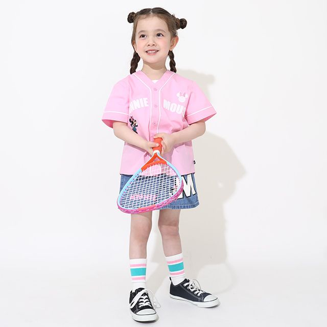 【ベビードール】ミニー ベースボール半袖シャツ 0475K / ベビーサイズ キッズ トップス 半袖 羽織 ユニフォーム風 スポーティ