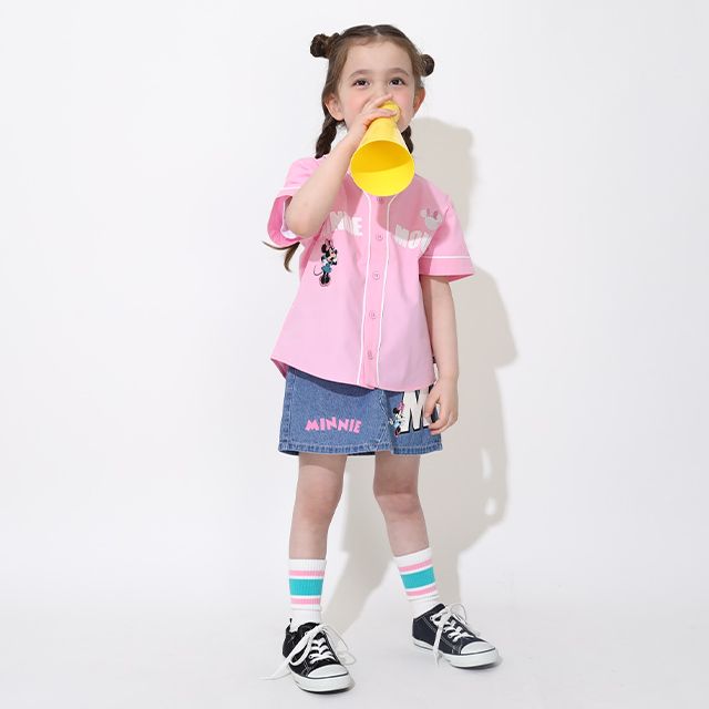 【ベビードール】ミニー ベースボール半袖シャツ 0475K / ベビーサイズ キッズ トップス 半袖 羽織 ユニフォーム風 スポーティ