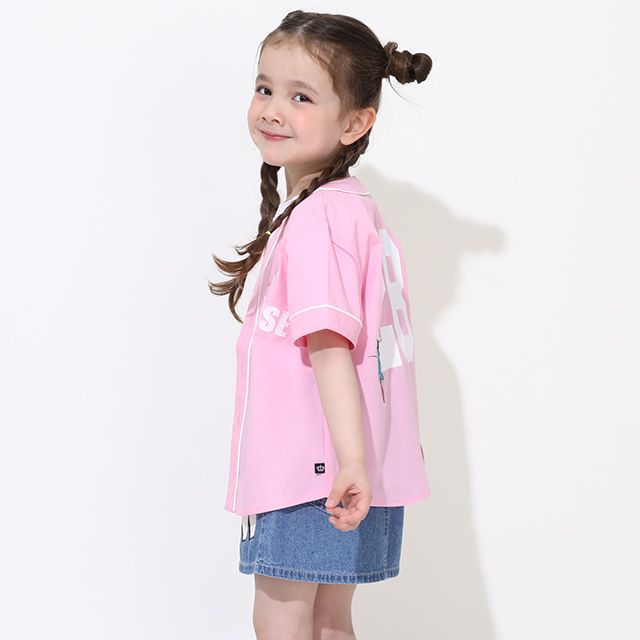 【ベビードール】ミニー ベースボール半袖シャツ 0475K / ベビーサイズ キッズ トップス 半袖 羽織 ユニフォーム風 スポーティ