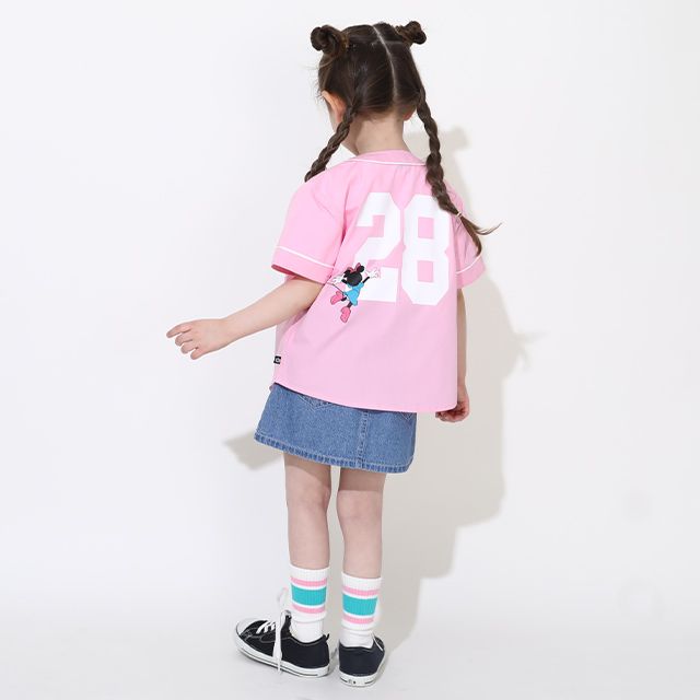 【ベビードール】ミニー ベースボール半袖シャツ 0475K / ベビーサイズ キッズ トップス 半袖 羽織 ユニフォーム風 スポーティ