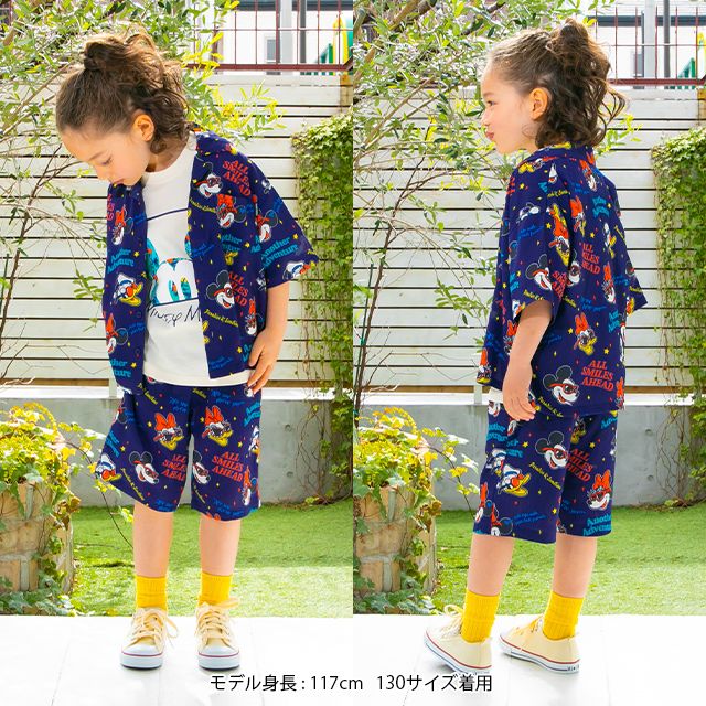 【ベビードール】親子お揃い リゾート総柄ハーフパンツ 0476K （トップス別売） / ミッキー ミニー デイジー ドナルド ベビーサイズ キッズ リンクコーデ ペアルック 親子コーデ ボトムス ショートパンツ 短パン 半ズボン ウエスト総ゴム ゴム穴付 セットアップコーデ