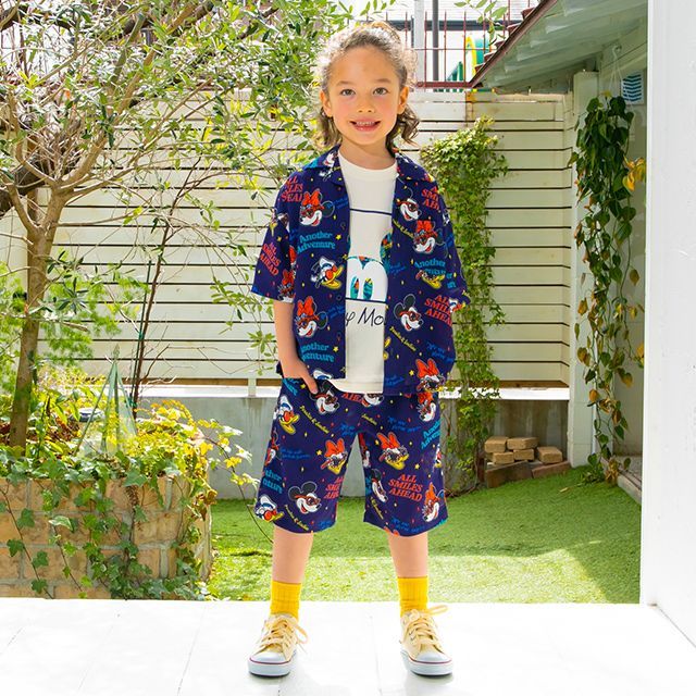 【ベビードール】親子お揃い リゾート総柄ハーフパンツ 0476K （トップス別売） / ミッキー ミニー デイジー ドナルド ベビーサイズ キッズ リンクコーデ ペアルック 親子コーデ ボトムス ショートパンツ 短パン 半ズボン ウエスト総ゴム ゴム穴付 セットアップコーデ