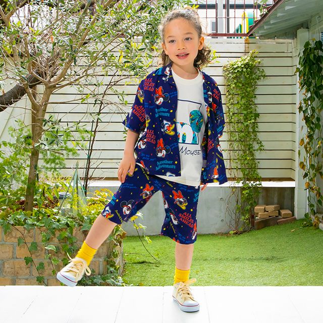 【ベビードール】親子お揃い リゾート総柄ハーフパンツ 0476K （トップス別売） / ミッキー ミニー デイジー ドナルド ベビーサイズ キッズ リンクコーデ ペアルック 親子コーデ ボトムス ショートパンツ 短パン 半ズボン ウエスト総ゴム ゴム穴付 セットアップコーデ