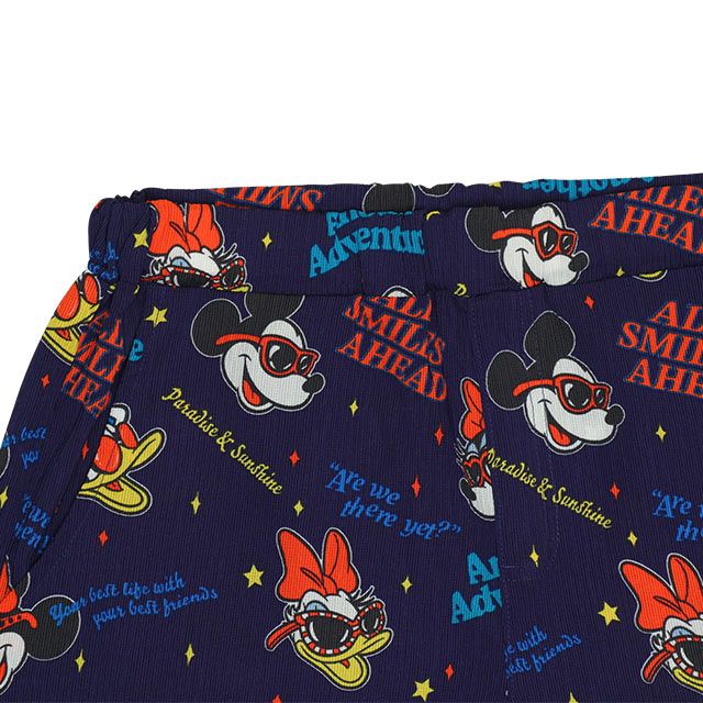 【ベビードール】親子お揃い リゾート総柄ハーフパンツ 0476A （トップス別売） / ミッキー ミニー デイジー ドナルド 大人 ユニセックス 男女兼用 リンクコーデ ペアルック 親子コーデ ボトムス 短パン 半ズボン ウエスト総ゴム ゴム穴付 スピンドル有り セットアップコーデ
