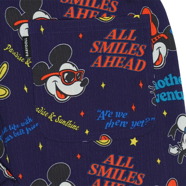 【ベビードール】親子お揃い リゾート総柄ハーフパンツ 0476A （トップス別売） / ミッキー ミニー デイジー ドナルド 大人 ユニセックス 男女兼用 リンクコーデ ペアルック 親子コーデ ボトムス 短パン 半ズボン ウエスト総ゴム ゴム穴付 スピンドル有り セットアップコーデ