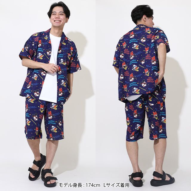 【ベビードール】親子お揃い リゾート総柄ハーフパンツ 0476A （トップス別売） / ミッキー ミニー デイジー ドナルド 大人 ユニセックス 男女兼用 リンクコーデ ペアルック 親子コーデ ボトムス 短パン 半ズボン ウエスト総ゴム ゴム穴付 スピンドル有り セットアップコーデ