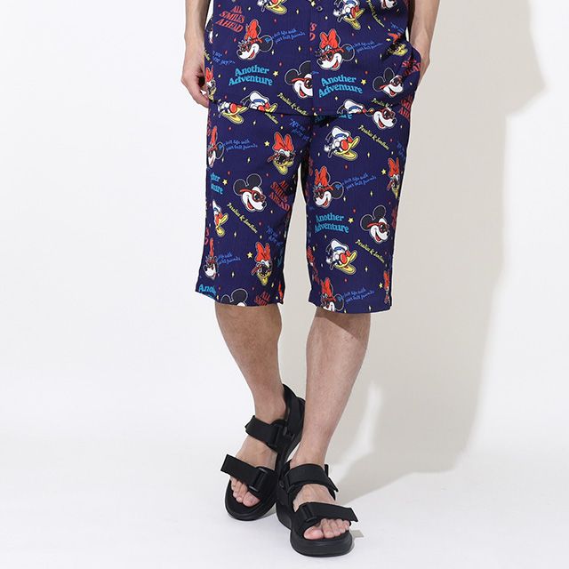 【ベビードール】親子お揃い リゾート総柄ハーフパンツ 0476A （トップス別売） / ミッキー ミニー デイジー ドナルド 大人 ユニセックス 男女兼用 リンクコーデ ペアルック 親子コーデ ボトムス 短パン 半ズボン ウエスト総ゴム ゴム穴付 スピンドル有り セットアップコーデ