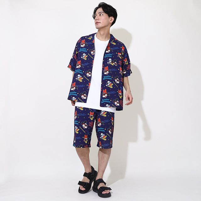 【ベビードール】親子お揃い リゾート総柄ハーフパンツ 0476A （トップス別売） / ミッキー ミニー デイジー ドナルド 大人 ユニセックス 男女兼用 リンクコーデ ペアルック 親子コーデ ボトムス 短パン 半ズボン ウエスト総ゴム ゴム穴付 スピンドル有り セットアップコーデ