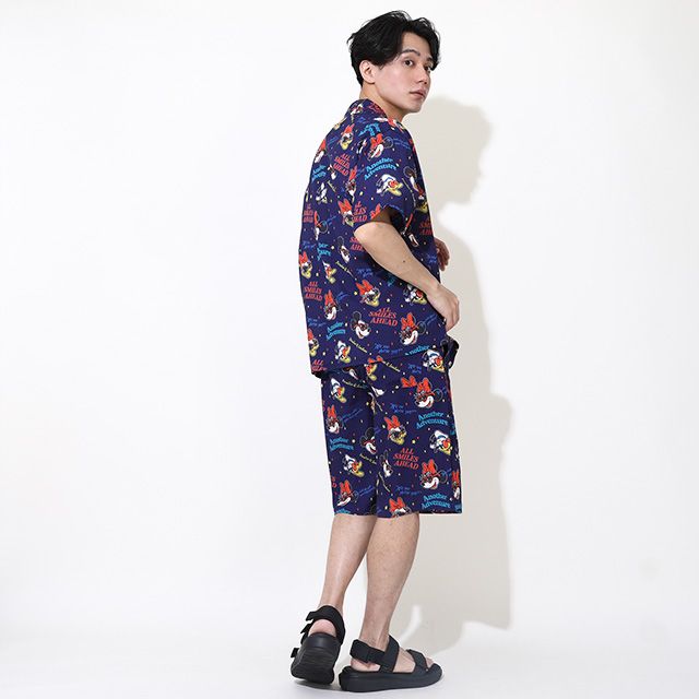 【ベビードール】親子お揃い リゾート総柄ハーフパンツ 0476A （トップス別売） / ミッキー ミニー デイジー ドナルド 大人 ユニセックス 男女兼用 リンクコーデ ペアルック 親子コーデ ボトムス 短パン 半ズボン ウエスト総ゴム ゴム穴付 スピンドル有り セットアップコーデ