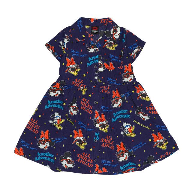 【ベビードール】親子お揃い リゾート総柄ワンピース 0477K / ミッキー ミニー デイジー ドナルド ベビーサイズ キッズ リンクコーデ ペアルック 親子コーデ トップス スカート 半袖 開襟 シャツワンピ 裏地付き