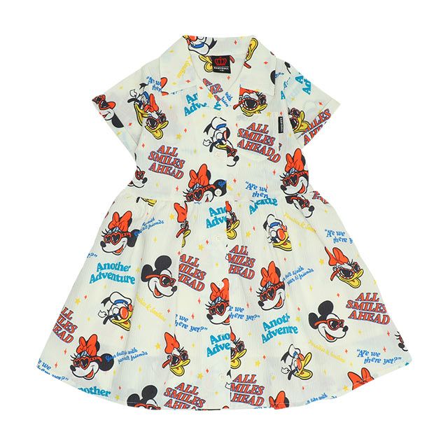 【ベビードール】親子お揃い リゾート総柄ワンピース 0477K / ミッキー ミニー デイジー ドナルド ベビーサイズ キッズ リンクコーデ ペアルック 親子コーデ トップス スカート 半袖 開襟 シャツワンピ 裏地付き