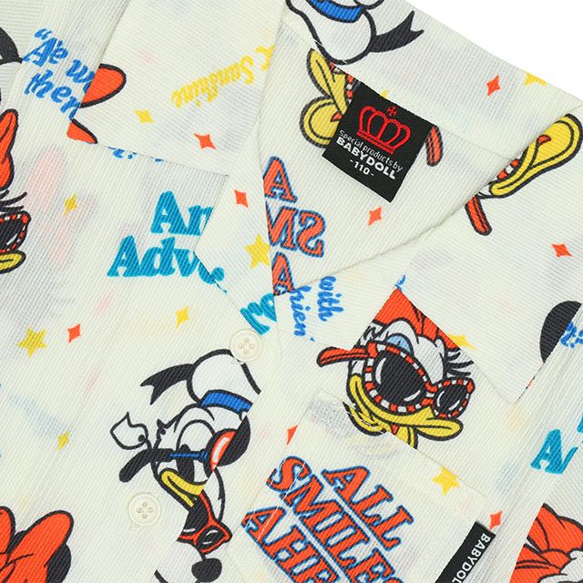 【ベビードール】親子お揃い リゾート総柄ワンピース 0477K / ミッキー ミニー デイジー ドナルド ベビーサイズ キッズ リンクコーデ ペアルック 親子コーデ トップス スカート 半袖 開襟 シャツワンピ 裏地付き