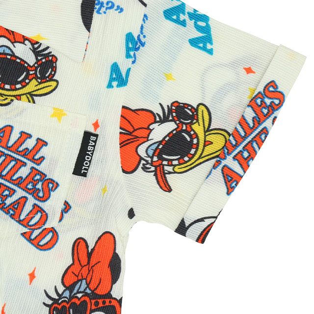 【ベビードール】親子お揃い リゾート総柄ワンピース 0477K / ミッキー ミニー デイジー ドナルド ベビーサイズ キッズ リンクコーデ ペアルック 親子コーデ トップス スカート 半袖 開襟 シャツワンピ 裏地付き