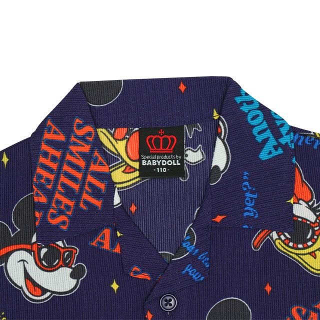 【ベビードール】親子お揃い リゾート総柄シャツ 0479K （ボトムス別売） / ミッキー ミニー デイジー ドナルド ベビーサイズ キッズ リンクコーデ ペアルック 親子コーデ トップス 羽織 半袖 開襟シャツ セットアップコーデ