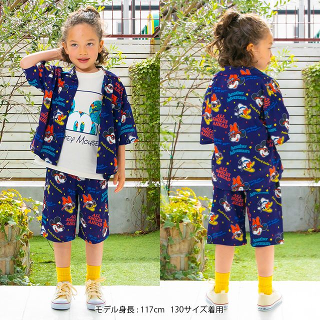 【ベビードール】親子お揃い リゾート総柄シャツ 0479K （ボトムス別売） / ミッキー ミニー デイジー ドナルド ベビーサイズ キッズ リンクコーデ ペアルック 親子コーデ トップス 羽織 半袖 開襟シャツ セットアップコーデ