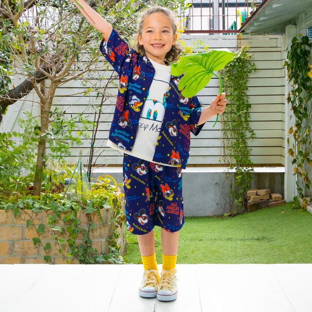 【ベビードール】親子お揃い リゾート総柄シャツ 0479K （ボトムス別売） / ミッキー ミニー デイジー ドナルド ベビーサイズ キッズ リンクコーデ ペアルック 親子コーデ トップス 羽織 半袖 開襟シャツ セットアップコーデ