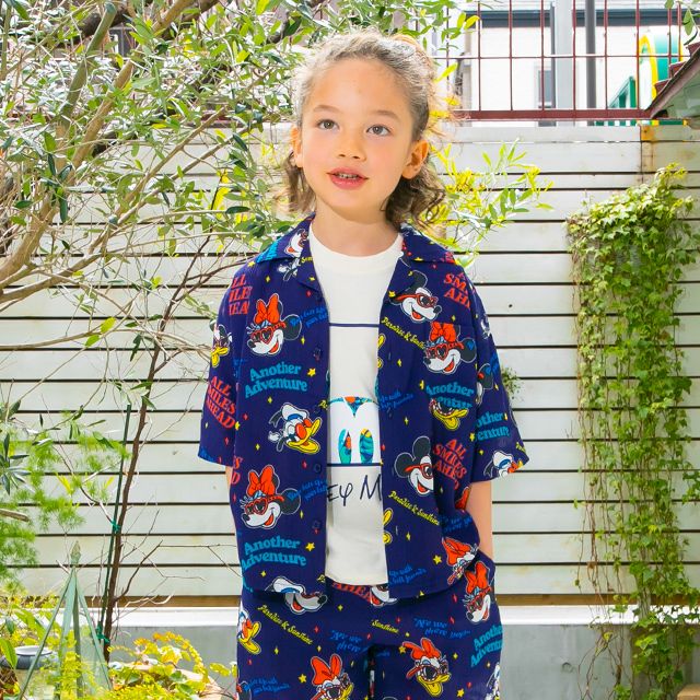 【ベビードール】親子お揃い リゾート総柄シャツ 0479K （ボトムス別売） / ミッキー ミニー デイジー ドナルド ベビーサイズ キッズ リンクコーデ ペアルック 親子コーデ トップス 羽織 半袖 開襟シャツ セットアップコーデ