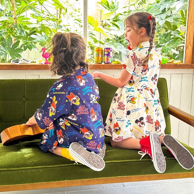 【ベビードール】親子お揃い リゾート総柄シャツ 0479K （ボトムス別売） / ミッキー ミニー デイジー ドナルド ベビーサイズ キッズ リンクコーデ ペアルック 親子コーデ トップス 羽織 半袖 開襟シャツ セットアップコーデ