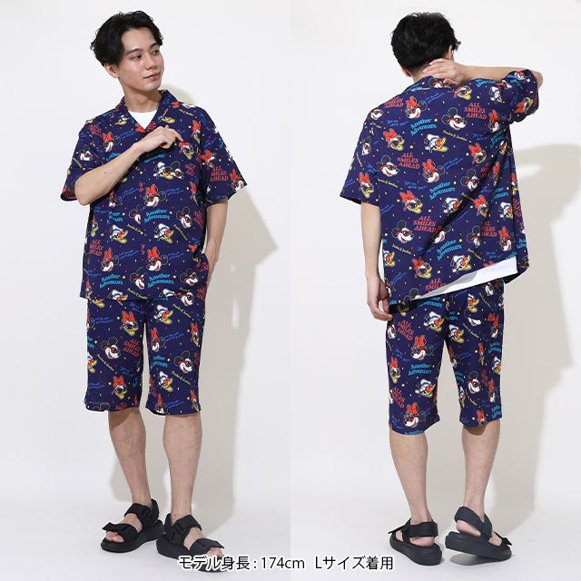 【ベビードール】親子お揃い リゾート総柄シャツ 0479A （ボトムス別売） / ミッキー ミニー デイジー ドナルド 大人 ユニセックス 男女兼用 リンクコーデ ペアルック 親子コーデ トップス 羽織 半袖 開襟シャツ セットアップコーデ