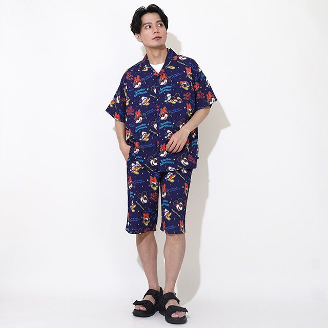 【ベビードール】親子お揃い リゾート総柄シャツ 0479A （ボトムス別売） / ミッキー ミニー デイジー ドナルド 大人 ユニセックス 男女兼用 リンクコーデ ペアルック 親子コーデ トップス 羽織 半袖 開襟シャツ セットアップコーデ