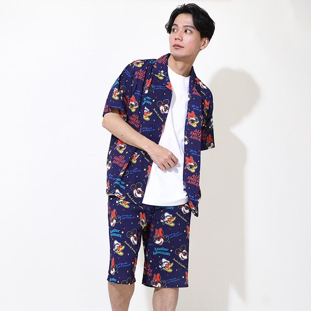 【ベビードール】親子お揃い リゾート総柄シャツ 0479A （ボトムス別売） / ミッキー ミニー デイジー ドナルド 大人 ユニセックス 男女兼用 リンクコーデ ペアルック 親子コーデ トップス 羽織 半袖 開襟シャツ セットアップコーデ