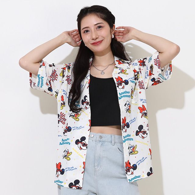 【ベビードール】親子お揃い リゾート総柄シャツ 0479A （ボトムス別売） / ミッキー ミニー デイジー ドナルド 大人 ユニセックス 男女兼用 リンクコーデ ペアルック 親子コーデ トップス 羽織 半袖 開襟シャツ セットアップコーデ
