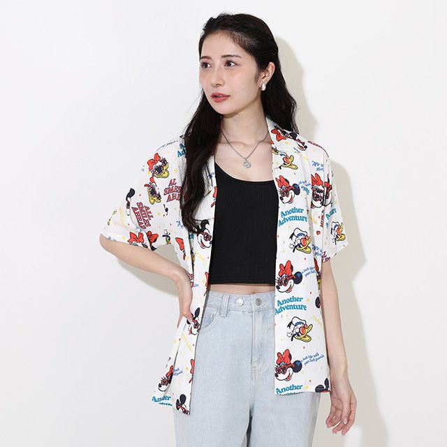 【ベビードール】親子お揃い リゾート総柄シャツ 0479A （ボトムス別売） / ミッキー ミニー デイジー ドナルド 大人 ユニセックス 男女兼用 リンクコーデ ペアルック 親子コーデ トップス 羽織 半袖 開襟シャツ セットアップコーデ