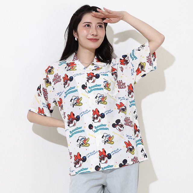 【ベビードール】親子お揃い リゾート総柄シャツ 0479A （ボトムス別売） / ミッキー ミニー デイジー ドナルド 大人 ユニセックス 男女兼用 リンクコーデ ペアルック 親子コーデ トップス 羽織 半袖 開襟シャツ セットアップコーデ