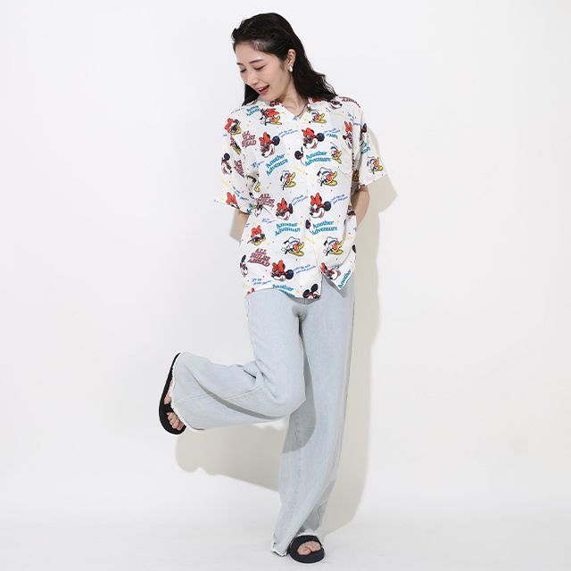 【ベビードール】親子お揃い リゾート総柄シャツ 0479A （ボトムス別売） / ミッキー ミニー デイジー ドナルド 大人 ユニセックス 男女兼用 リンクコーデ ペアルック 親子コーデ トップス 羽織 半袖 開襟シャツ セットアップコーデ