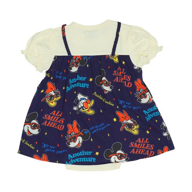 【ベビードール】リゾート総柄ドッキングロンパース 0480B / ミッキー ミニー デイジー ドナルド 70-80cm ベビーサイズ 赤ちゃん ベビー服 リンクコーデ ペアルック 親子コーデ つなぎ 半袖 バルーン袖 ビスチェ スカート ワンピース