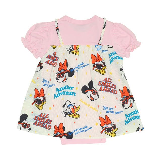 【ベビードール】リゾート総柄ドッキングロンパース 0480B / ミッキー ミニー デイジー ドナルド 70-80cm ベビーサイズ 赤ちゃん ベビー服 リンクコーデ ペアルック 親子コーデ つなぎ 半袖 バルーン袖 ビスチェ スカート ワンピース