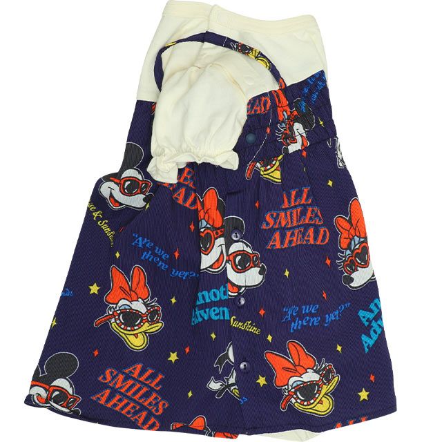 【ベビードール】リゾート総柄ドッキングロンパース 0480B / ミッキー ミニー デイジー ドナルド 70-80cm ベビーサイズ 赤ちゃん ベビー服 リンクコーデ ペアルック 親子コーデ つなぎ 半袖 バルーン袖 ビスチェ スカート ワンピース