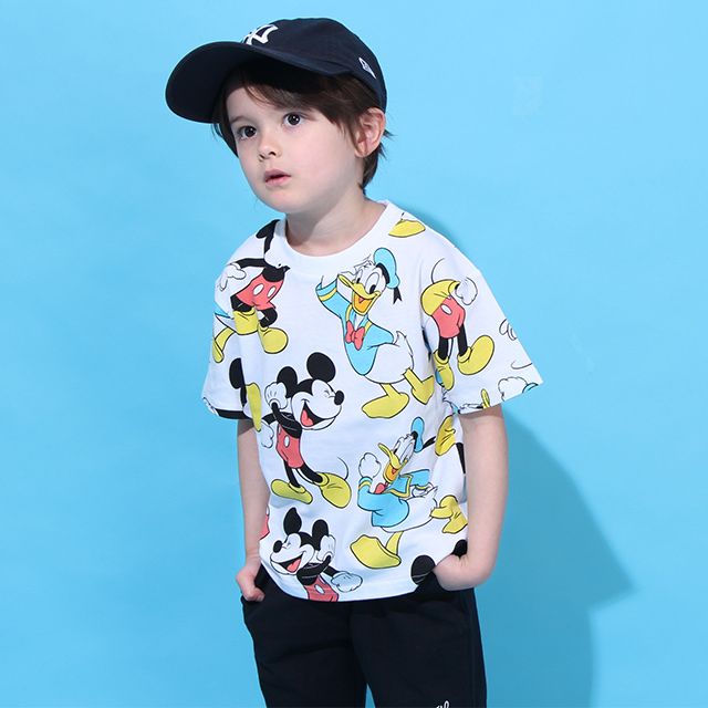 【ベビードール】ミッキー ドナルド 総柄 Tシャツ&ハーフパンツ 2点セット 0482K / ベビーサイズ キッズ トップス ボトムス 半袖 短パン 半ズボン ウエスト総ゴム ゴム穴付 上下セットアップ コーデセット