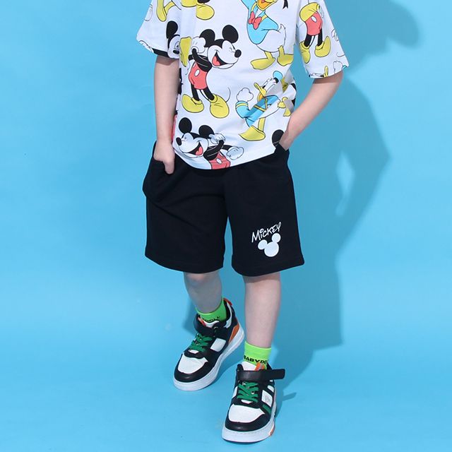【ベビードール】ミッキー ドナルド 総柄 Tシャツ&ハーフパンツ 2点セット 0482K / ベビーサイズ キッズ トップス ボトムス 半袖 短パン 半ズボン ウエスト総ゴム ゴム穴付 上下セットアップ コーデセット