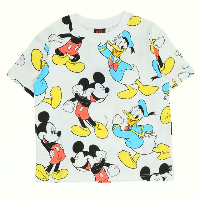 【ベビードール】ミッキー ドナルド 総柄 Tシャツ&ハーフパンツ 2点セット 0482K / ベビーサイズ キッズ トップス ボトムス 半袖 短パン 半ズボン ウエスト総ゴム ゴム穴付 上下セットアップ コーデセット