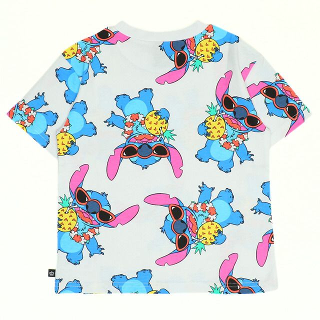 【ベビードール】スティッチ 総柄 Tシャツ&ハーフパンツ 2点セット 0482K / ベビーサイズ キッズ トップス ボトムス 半袖 短パン 半ズボン ウエスト総ゴム ゴム穴付 上下セットアップ コーデセット