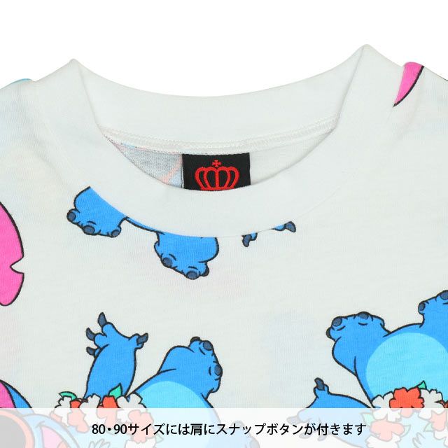 【ベビードール】スティッチ 総柄 Tシャツ&ハーフパンツ 2点セット 0482K / ベビーサイズ キッズ トップス ボトムス 半袖 短パン 半ズボン ウエスト総ゴム ゴム穴付 上下セットアップ コーデセット