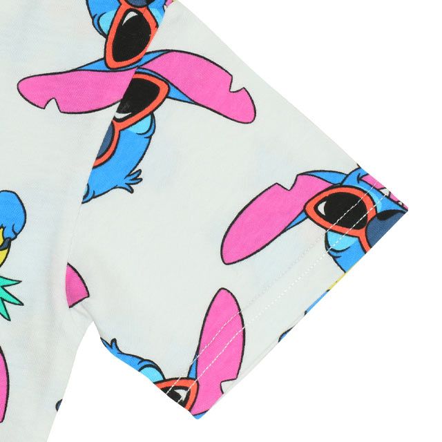 【ベビードール】スティッチ 総柄 Tシャツ&ハーフパンツ 2点セット 0482K / ベビーサイズ キッズ トップス ボトムス 半袖 短パン 半ズボン ウエスト総ゴム ゴム穴付 上下セットアップ コーデセット